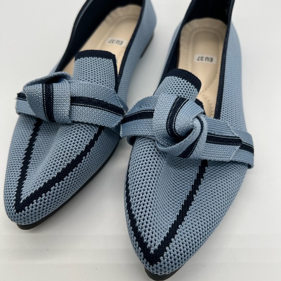 Knot-Trim Pointed Knit Flats - Light Blue - Picture 2 of 5